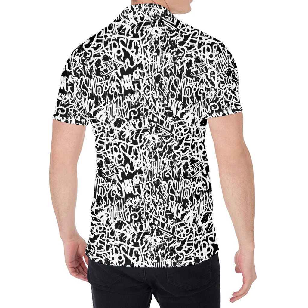 Black And White Graffiti Pattern Print Men's Shirt