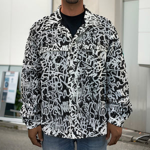 Black And White Graffiti Pattern Print Men's Shirt Jacket