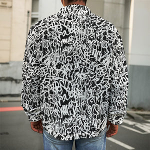 Black And White Graffiti Pattern Print Men's Shirt Jacket