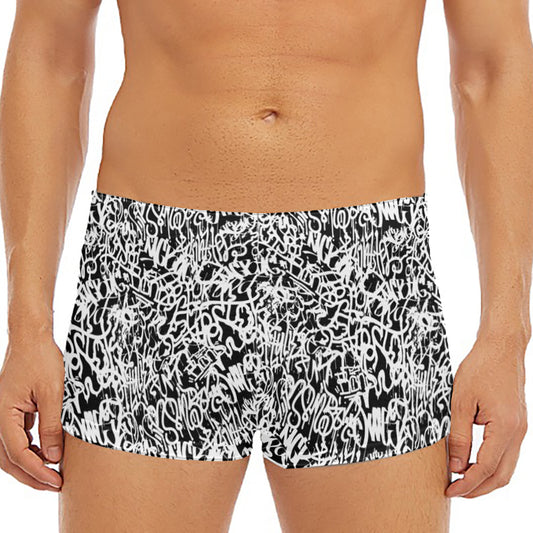 Black And White Graffiti Pattern Print Men's Short Boxer Briefs
