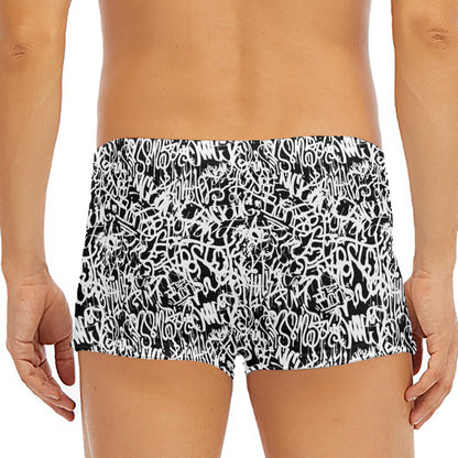 Black And White Graffiti Pattern Print Men's Short Boxer Briefs