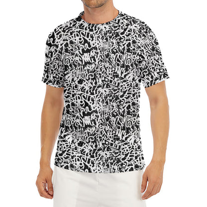 Black And White Graffiti Pattern Print Men's Short Sleeve Rash Guard