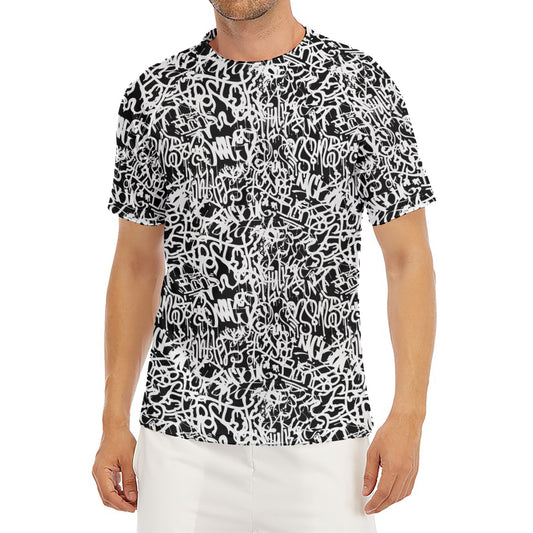 Black And White Graffiti Pattern Print Men's Short Sleeve Rash Guard