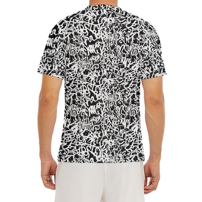 Black And White Graffiti Pattern Print Men's Short Sleeve Rash Guard