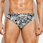 Black And White Graffiti Pattern Print Men's Swim Briefs