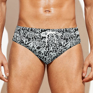 Black And White Graffiti Pattern Print Men's Swim Briefs