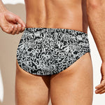 Black And White Graffiti Pattern Print Men's Swim Briefs