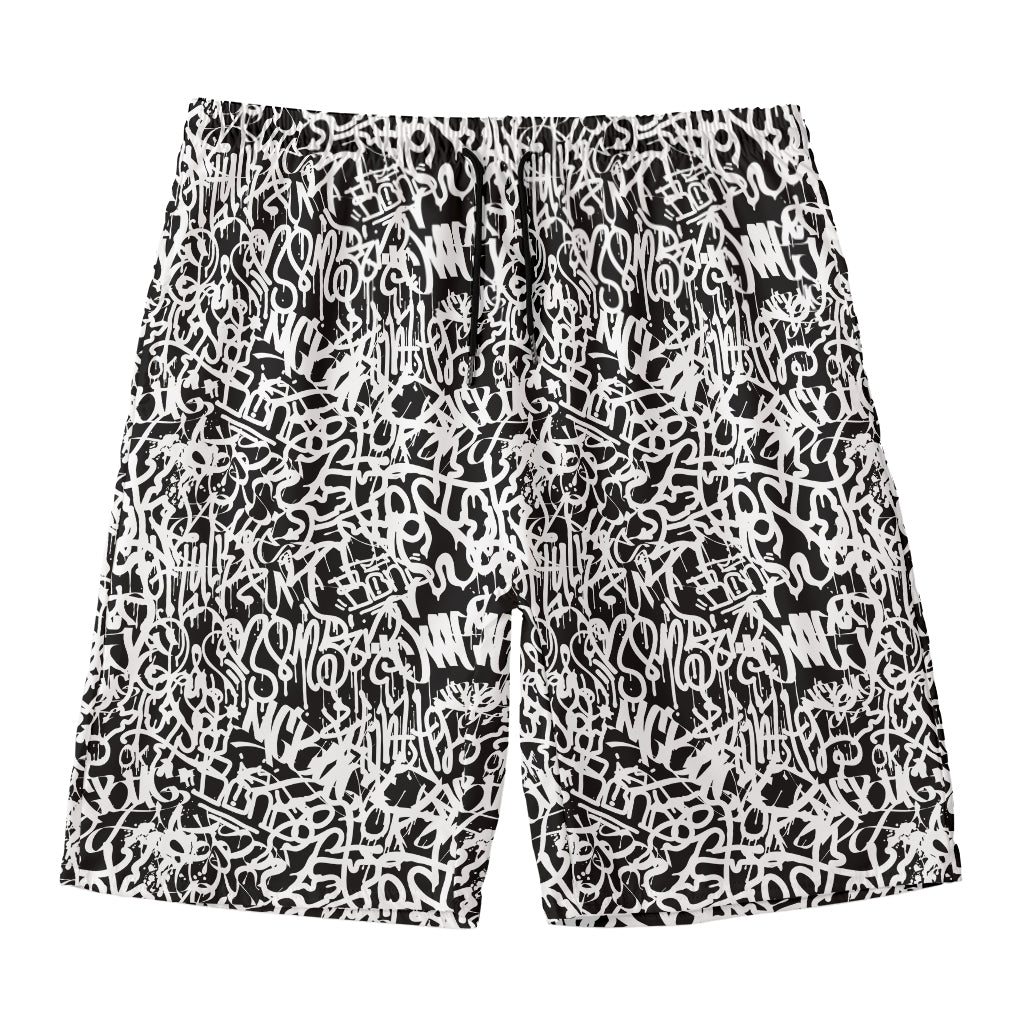 Black And White Graffiti Pattern Print Men's Swim Trunks