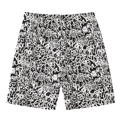 Black And White Graffiti Pattern Print Men's Swim Trunks