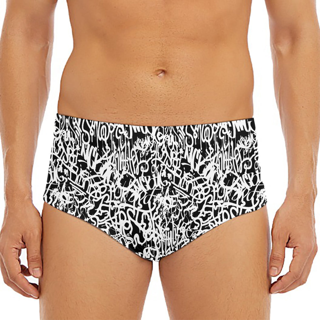 Black And White Graffiti Pattern Print Men's Triangle Swim Briefs