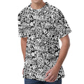 Black And White Graffiti Pattern Print Men's Velvet T-Shirt