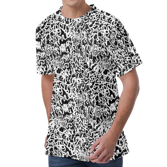 Black And White Graffiti Pattern Print Men's Velvet T-Shirt