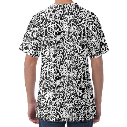 Black And White Graffiti Pattern Print Men's Velvet T-Shirt