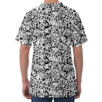 Black And White Graffiti Pattern Print Men's Velvet T-Shirt