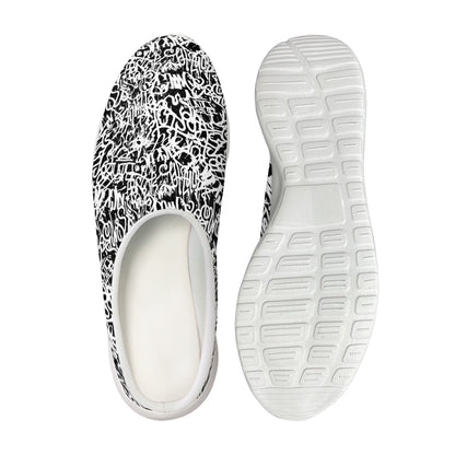 Black And White Graffiti Pattern Print Mesh Casual Shoes