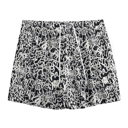 Black And White Graffiti Pattern Print Mesh Shorts