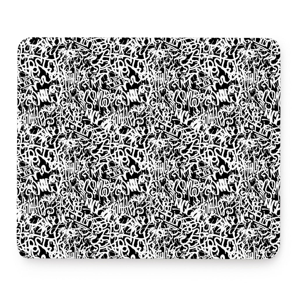 Black And White Graffiti Pattern Print Mouse Pad