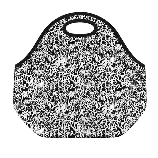 Black And White Graffiti Pattern Print Neoprene Lunch Bag