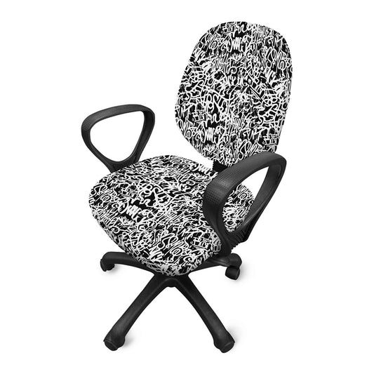 Black And White Graffiti Pattern Print Office Chair Cover