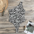 Black And White Graffiti Pattern Print One Shoulder Bodysuit