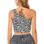 Black And White Graffiti Pattern Print One Shoulder Crop Top