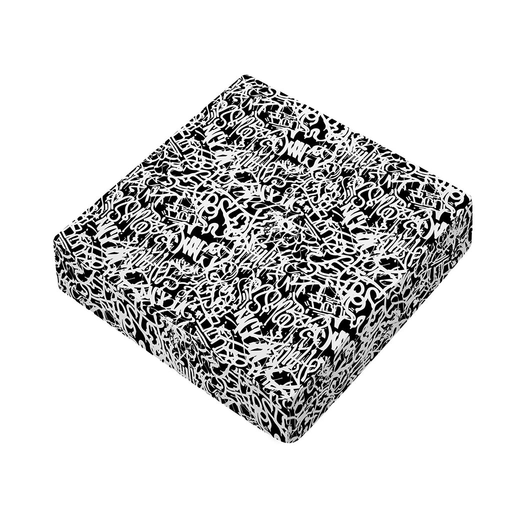 Black And White Graffiti Pattern Print Outdoor Seat Cushion Cover