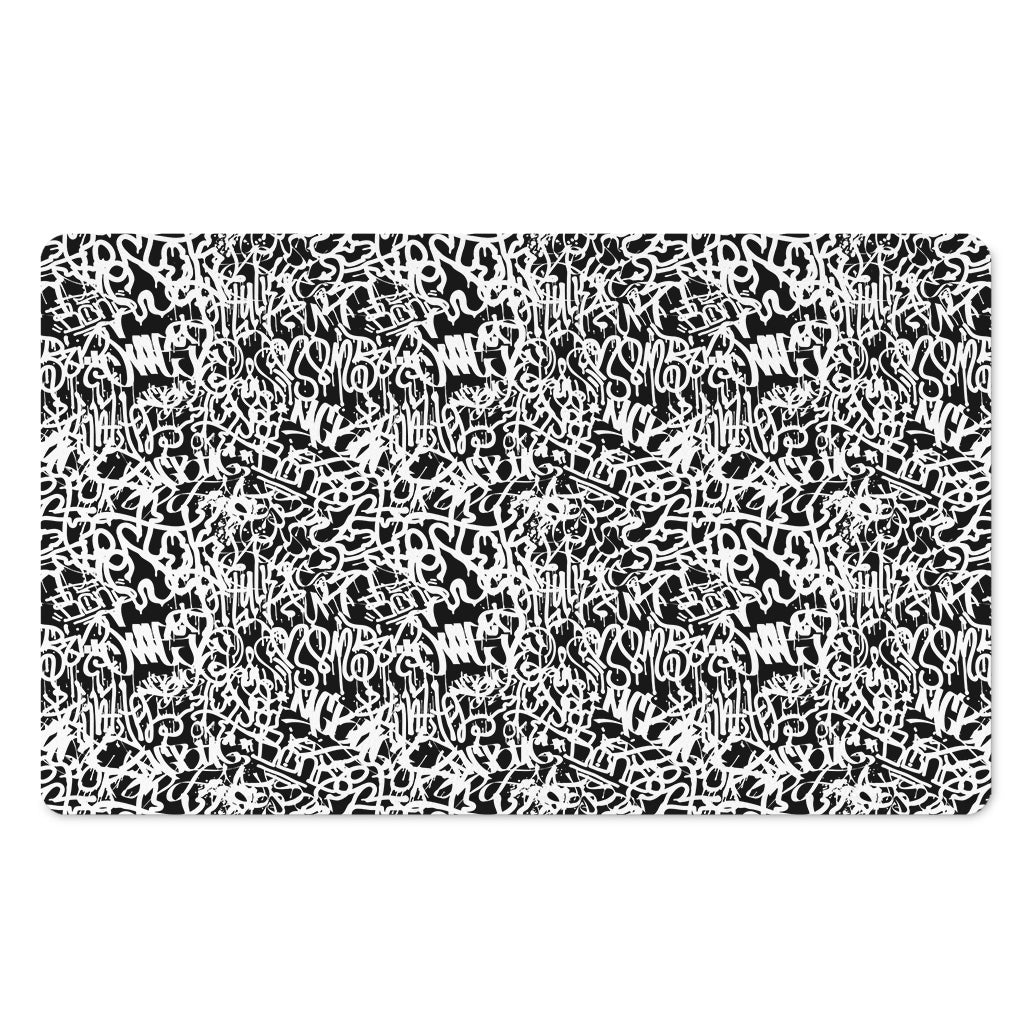 Black And White Graffiti Pattern Print Polyester Doormat