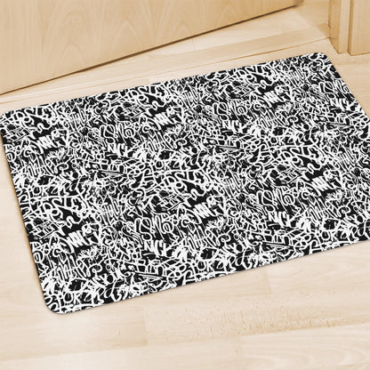 Black And White Graffiti Pattern Print Polyester Doormat