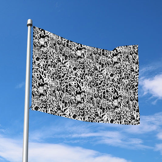 Black And White Graffiti Pattern Print Polyester Flag