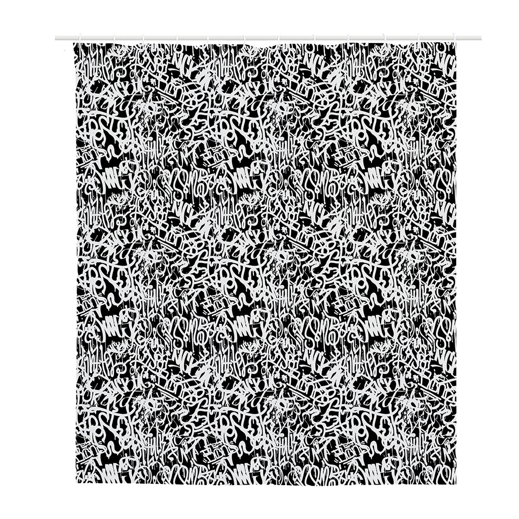Black And White Graffiti Pattern Print Polyester Shower Curtain