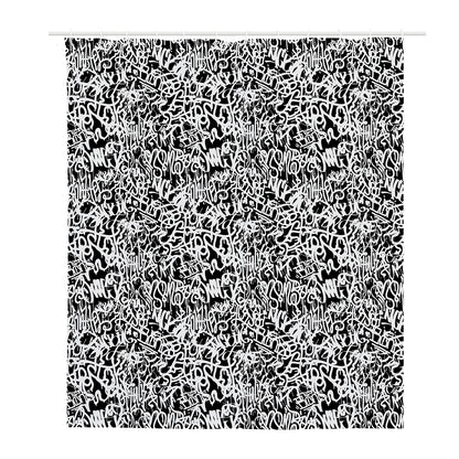 Black And White Graffiti Pattern Print Polyester Shower Curtain