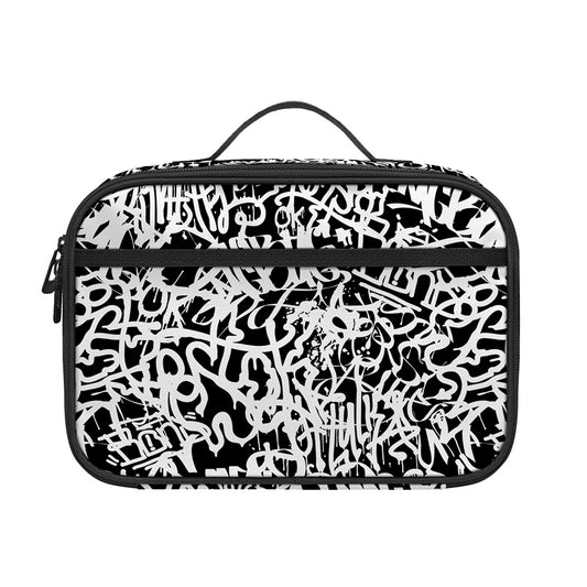 Black And White Graffiti Pattern Print Portable Lunch Bag