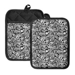 Black And White Graffiti Pattern Print Pot Holders With Pocket