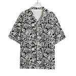 Black And White Graffiti Pattern Print Rayon Hawaiian Shirt