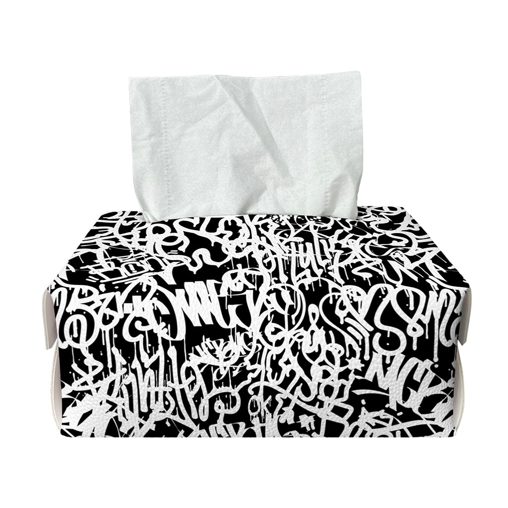 Black And White Graffiti Pattern Print Rectangle Tissue Box Cover