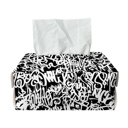 Black And White Graffiti Pattern Print Rectangle Tissue Box Cover