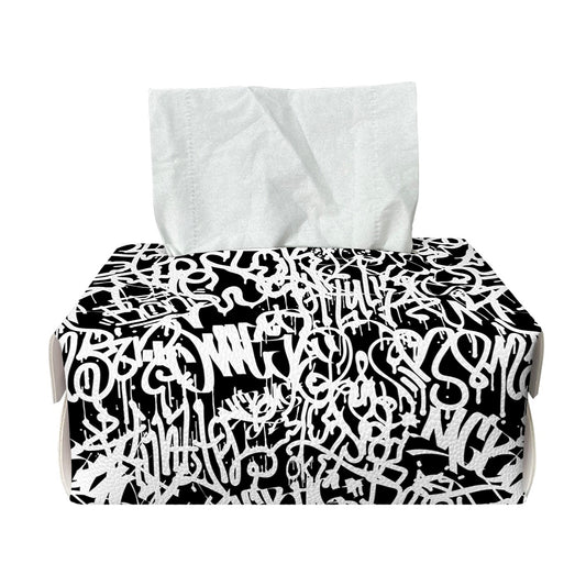 Black And White Graffiti Pattern Print Rectangle Tissue Box Cover