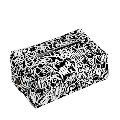 Black And White Graffiti Pattern Print Rectangle Tissue Box Cover