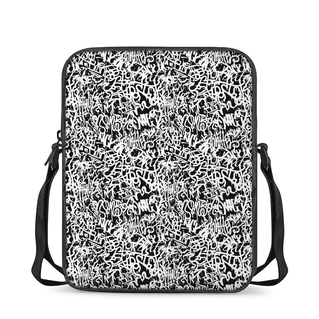 Black And White Graffiti Pattern Print Rectangular Crossbody Bag