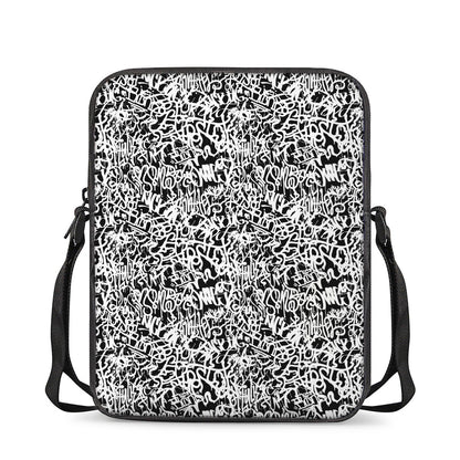 Black And White Graffiti Pattern Print Rectangular Crossbody Bag