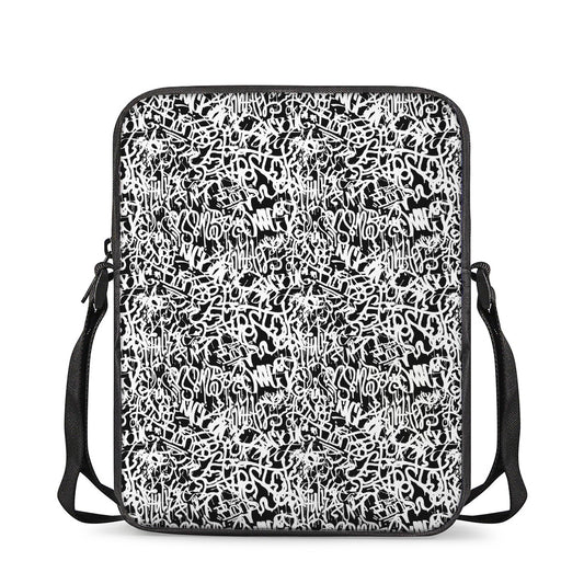 Black And White Graffiti Pattern Print Rectangular Crossbody Bag