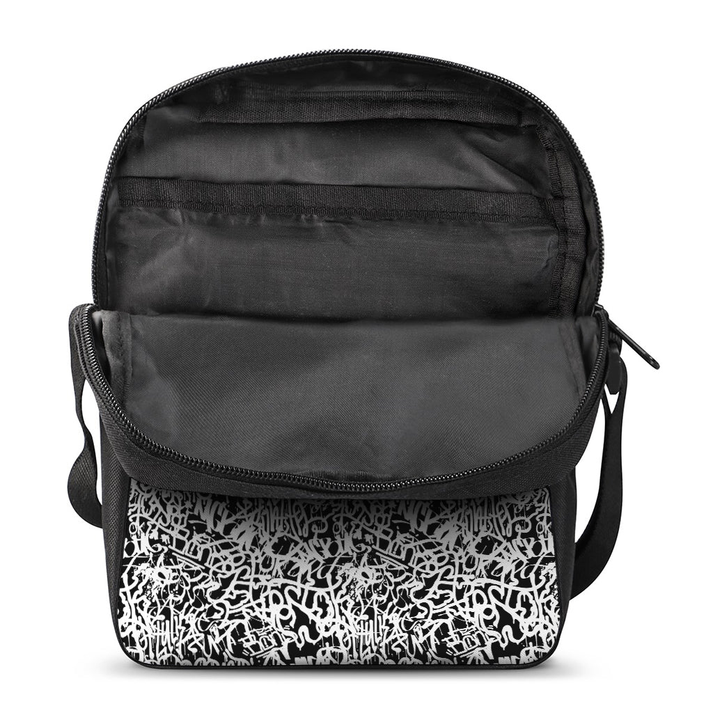 Black And White Graffiti Pattern Print Rectangular Crossbody Bag
