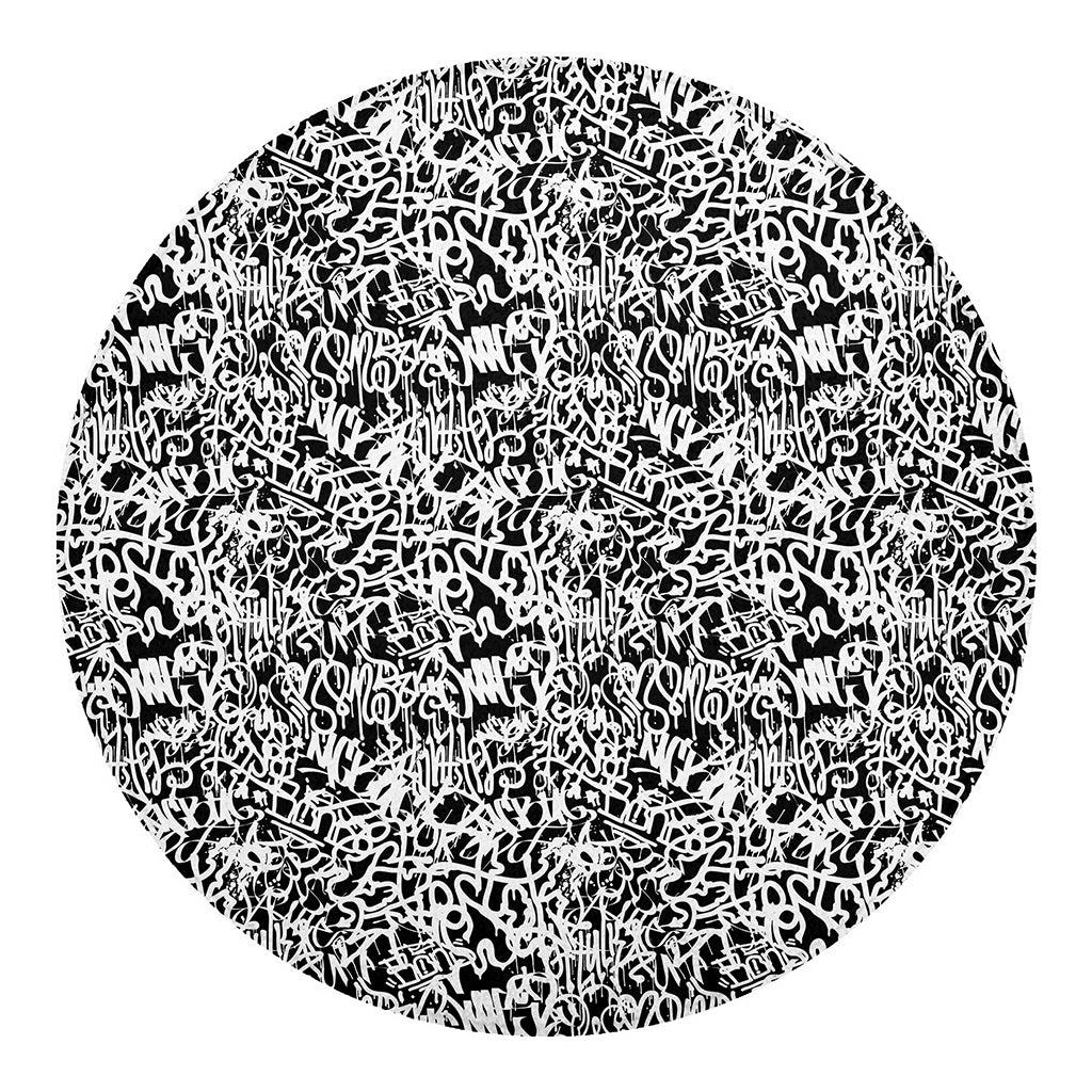 Black And White Graffiti Pattern Print Round Blanket