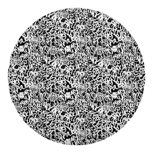 Black And White Graffiti Pattern Print Round Blanket