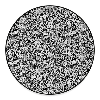 Black And White Graffiti Pattern Print Round Floor Mat