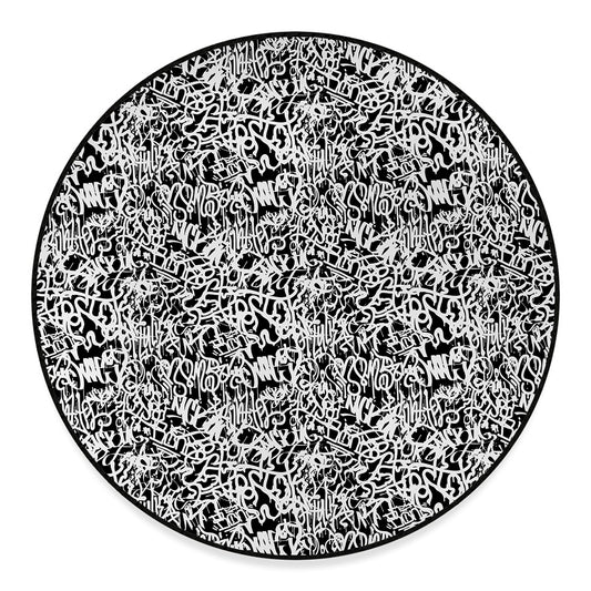 Black And White Graffiti Pattern Print Round Floor Mat
