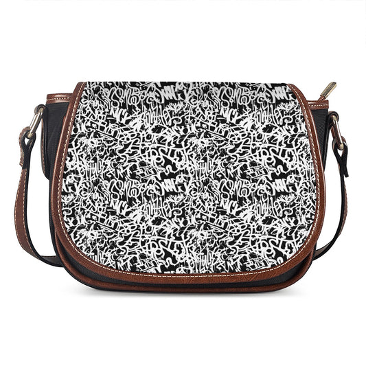 Black And White Graffiti Pattern Print Saddle Bag