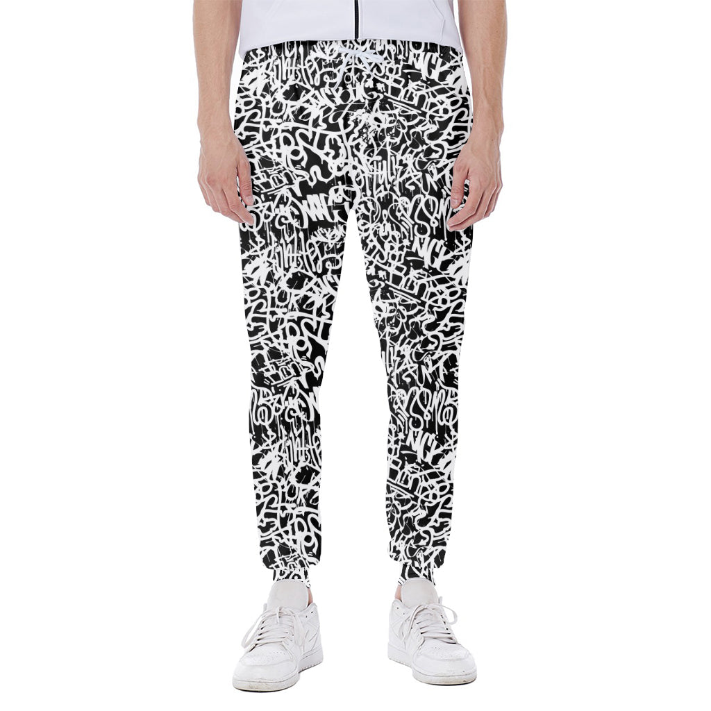 Black And White Graffiti Pattern Print Scuba Joggers