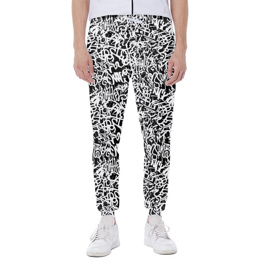 Black And White Graffiti Pattern Print Scuba Joggers