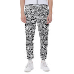 Black And White Graffiti Pattern Print Scuba Joggers